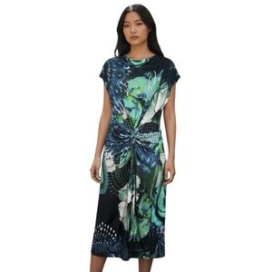 Desigual Womens Dress Size Large Blue Floral Sleeveless Drape Neck Style 40V2148